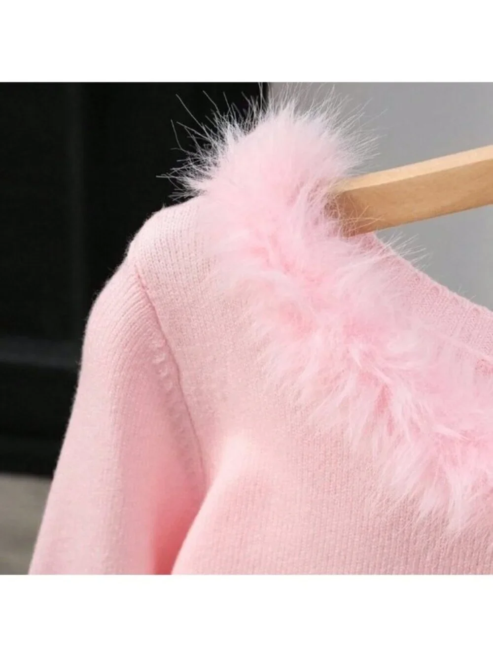 Pink Casual Women's Elegant Patchwork Fur Collar Sweater Cloth - Picture 5 of 7